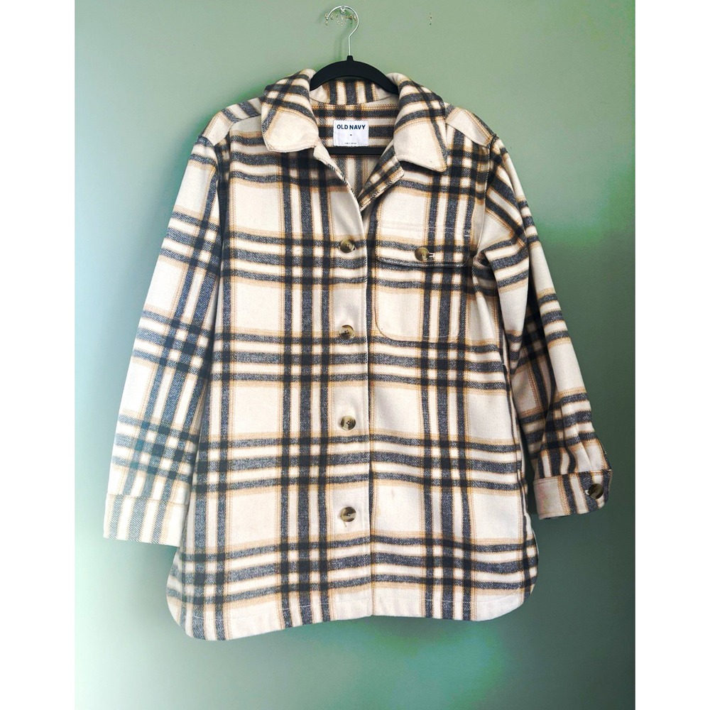 Old Navy Women's Plaid Shacket Jacket Button Front Relaxed Fit Pockets M